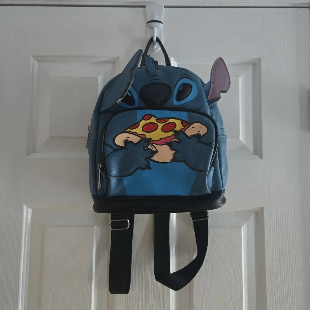 Disney Blue Stitch Eating Pizza Mini Backpack